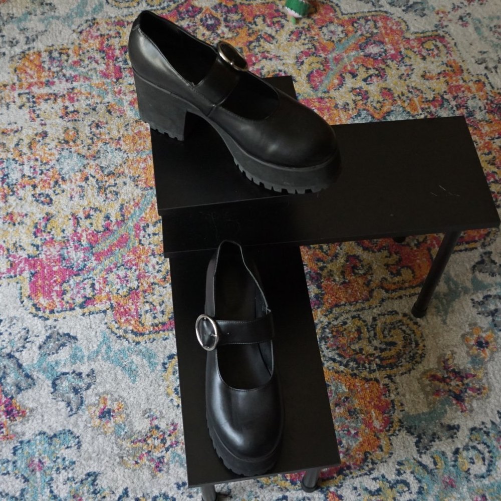 Current Mood Black Chunky Heel Mary Jane's Womens 8 Dolls Kill